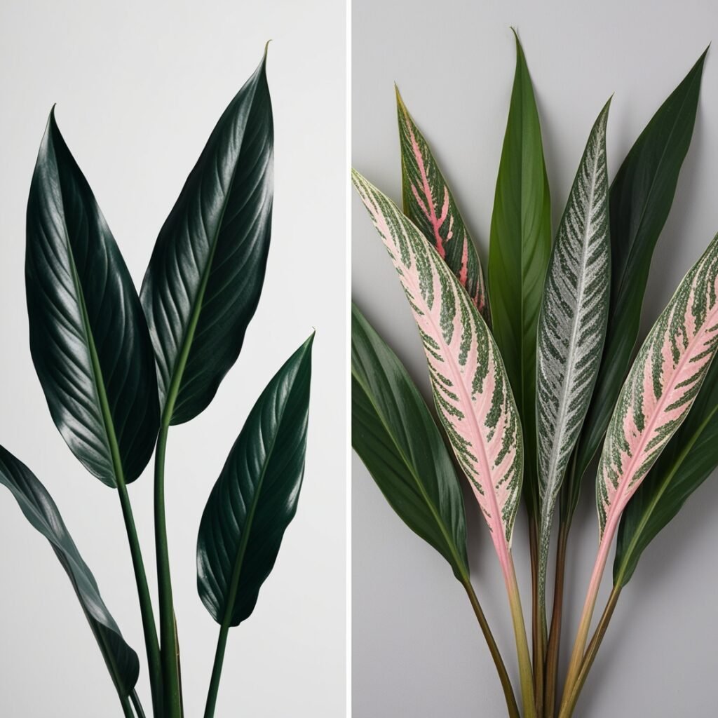 difference between a peace lily and a Chinese evergreen.